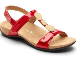 Vionic Farra T Strap Slingback Sandal Ortho Heel Shoe Red Patent Leather Women 9